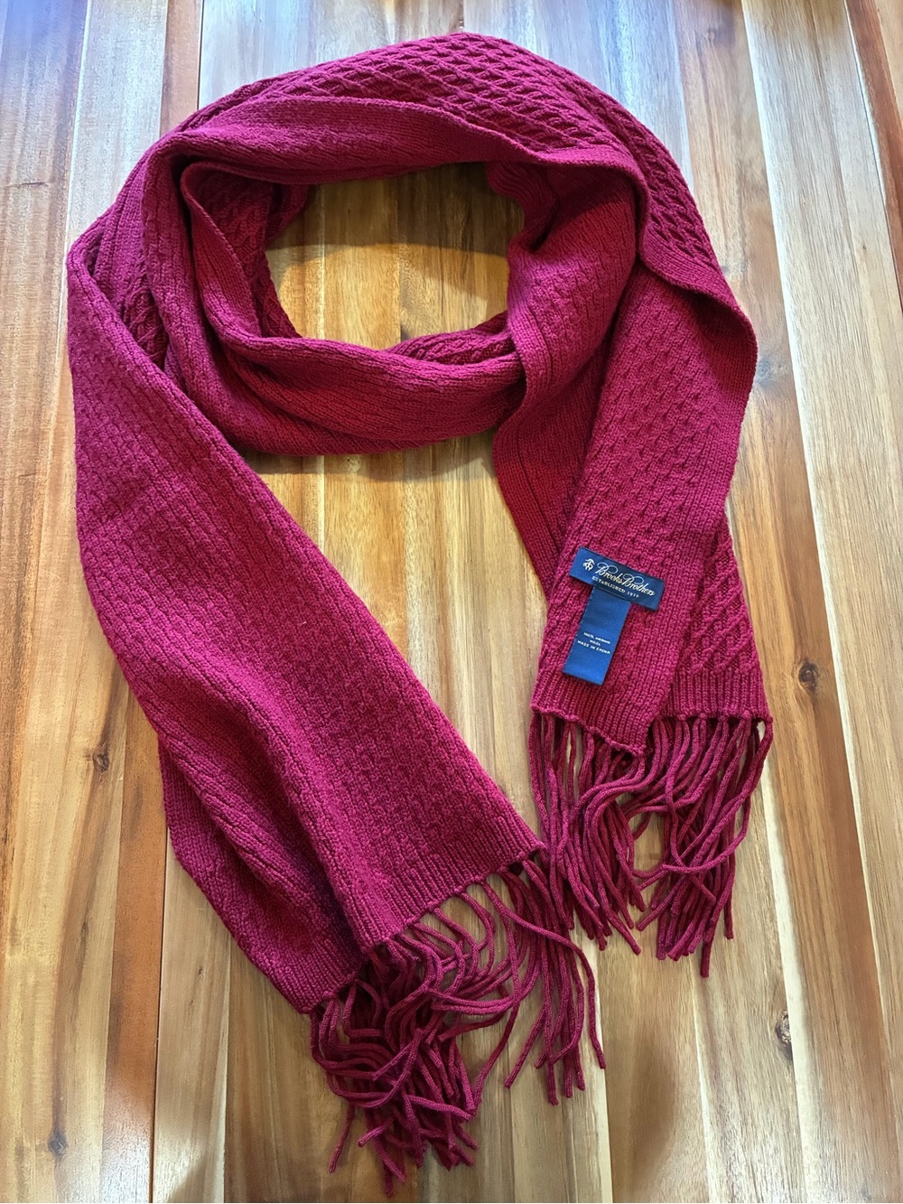 Brooks Brothers Red/Berry Merino Wool Fringed Scarf